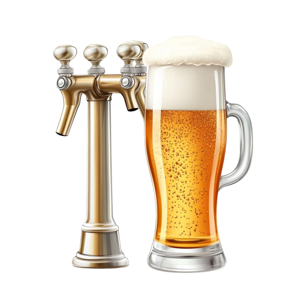 Glass of Beer with Foam and Tap on Transparent Background png