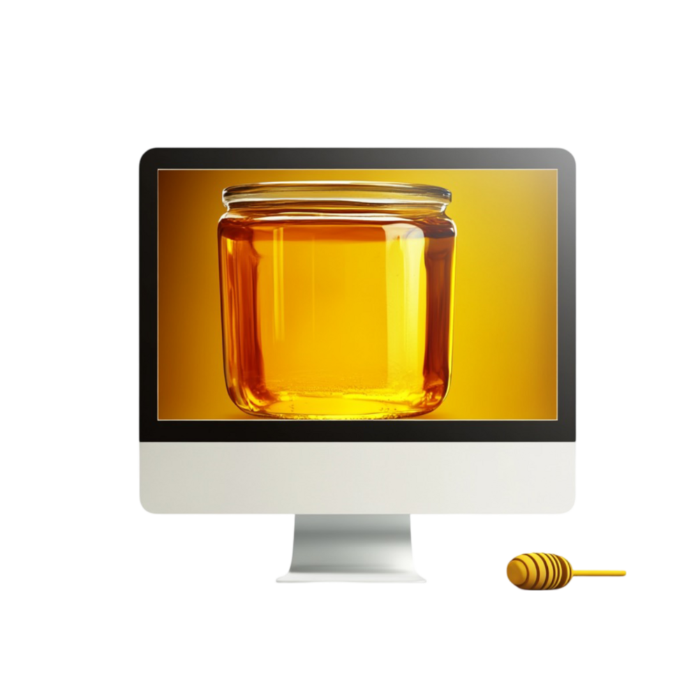 Honey Jar on Screen of Computer Monitor on Transparent Background png