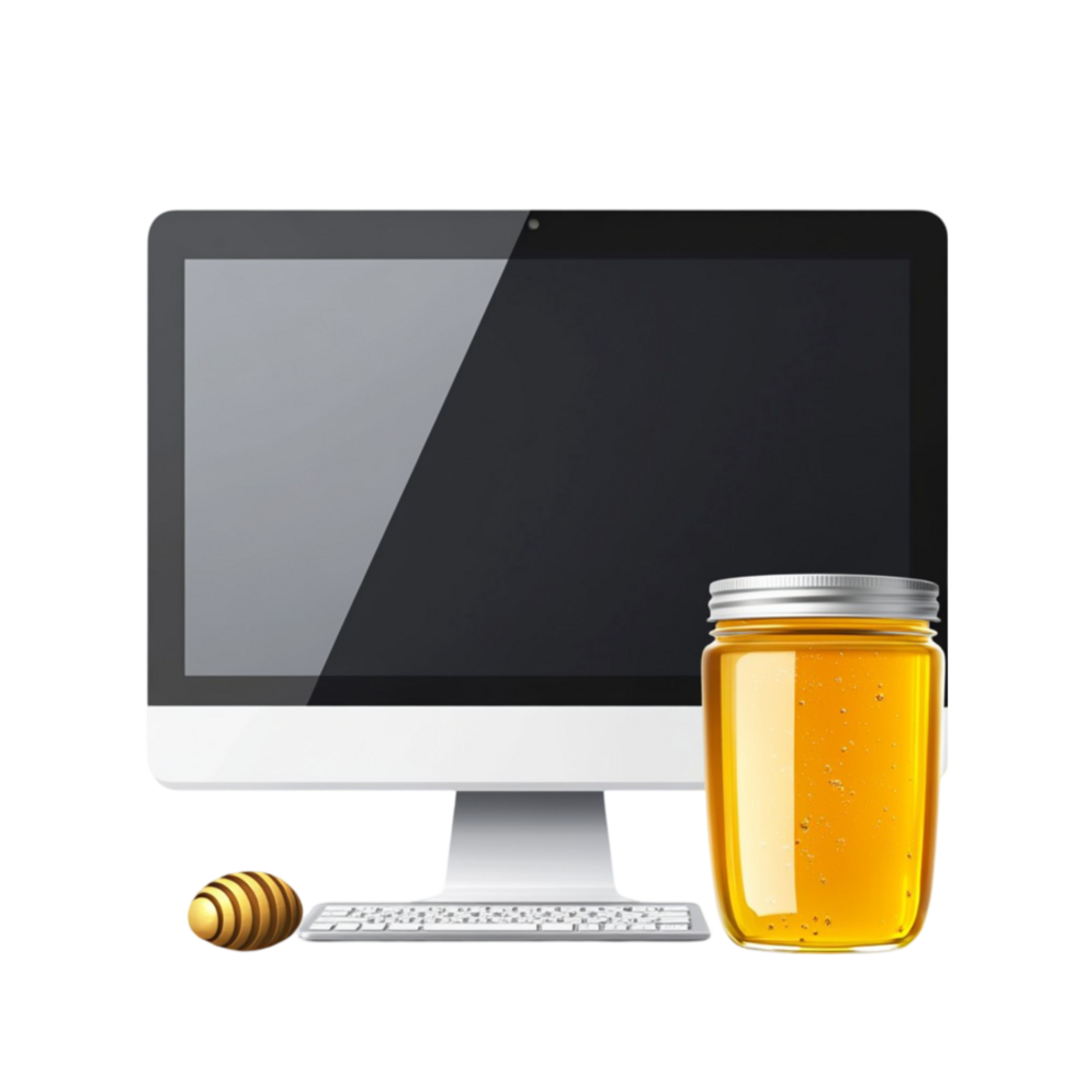 Honey Jar Illustration on a Computer Monitor on Transparent Background png