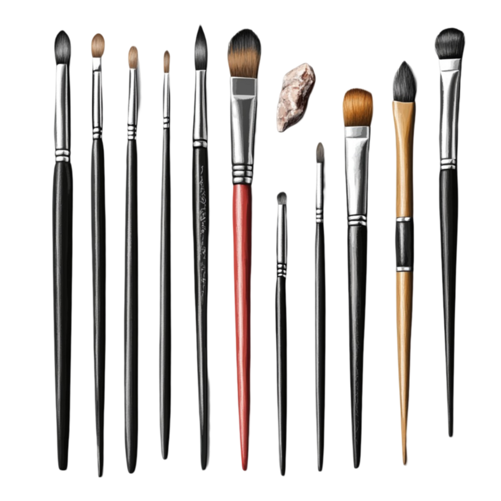 a set of makeup brushes on a transparent background png