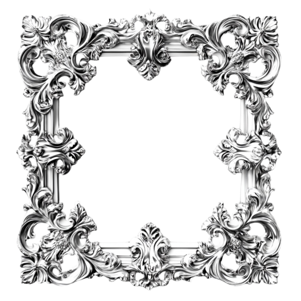 Ornate Frame with Black and White Design on Transparent Background png
