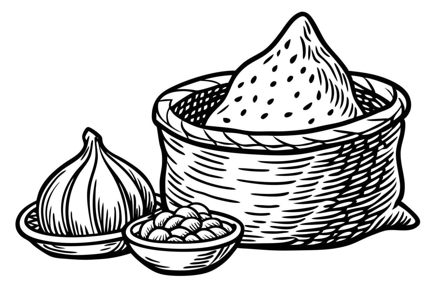 Vintage Illustration of Spices and Figs in Baskets vector