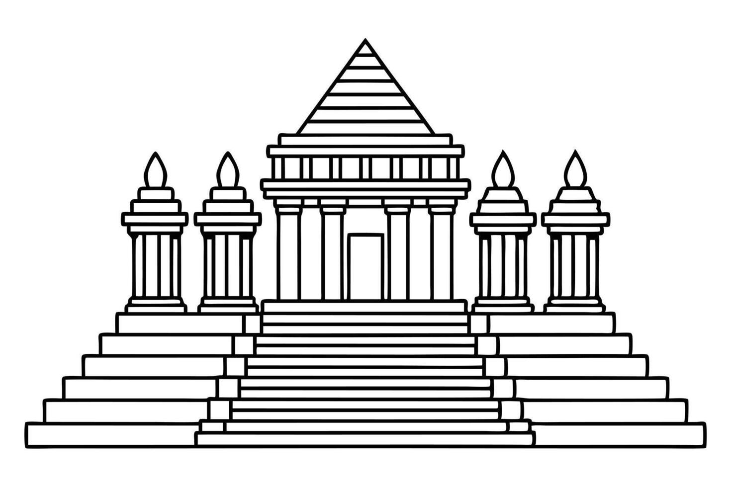 Line drawing of a grand ancient temple complex. vector
