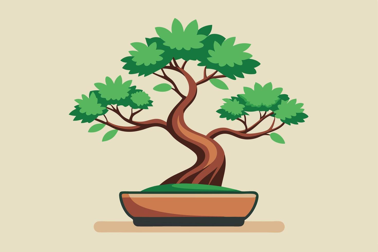 Colorful illustration of a bonsai tree in a pot. vector