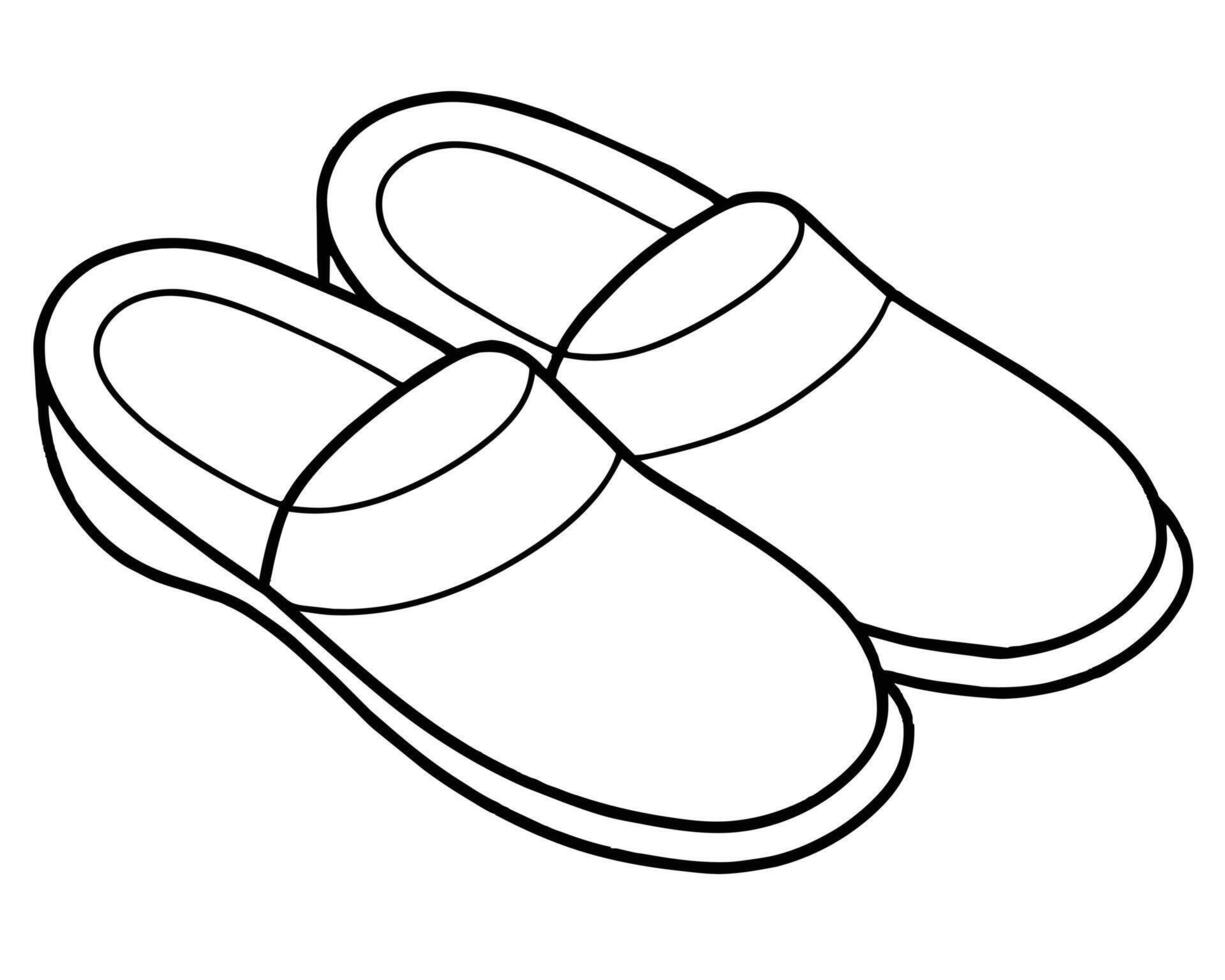 Simple Line Drawing of Comfortable Slippers vector