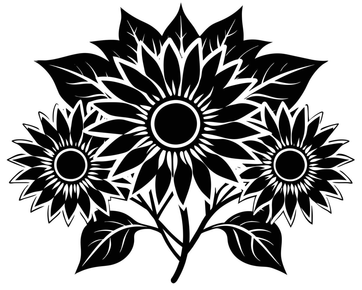 Elegant Black and White Floral Design of Sunflowers vector