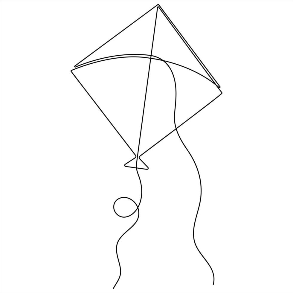 Kite drawing in one line continuous isolated sketch illustration vector