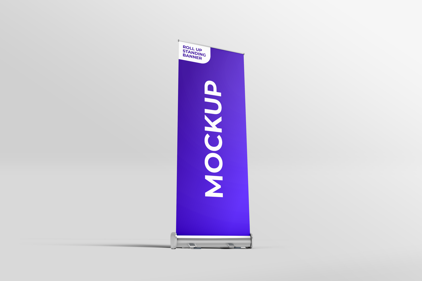 STANDING ROLL UP BANNER LOW ANGLE VIEW MOCKUP psd