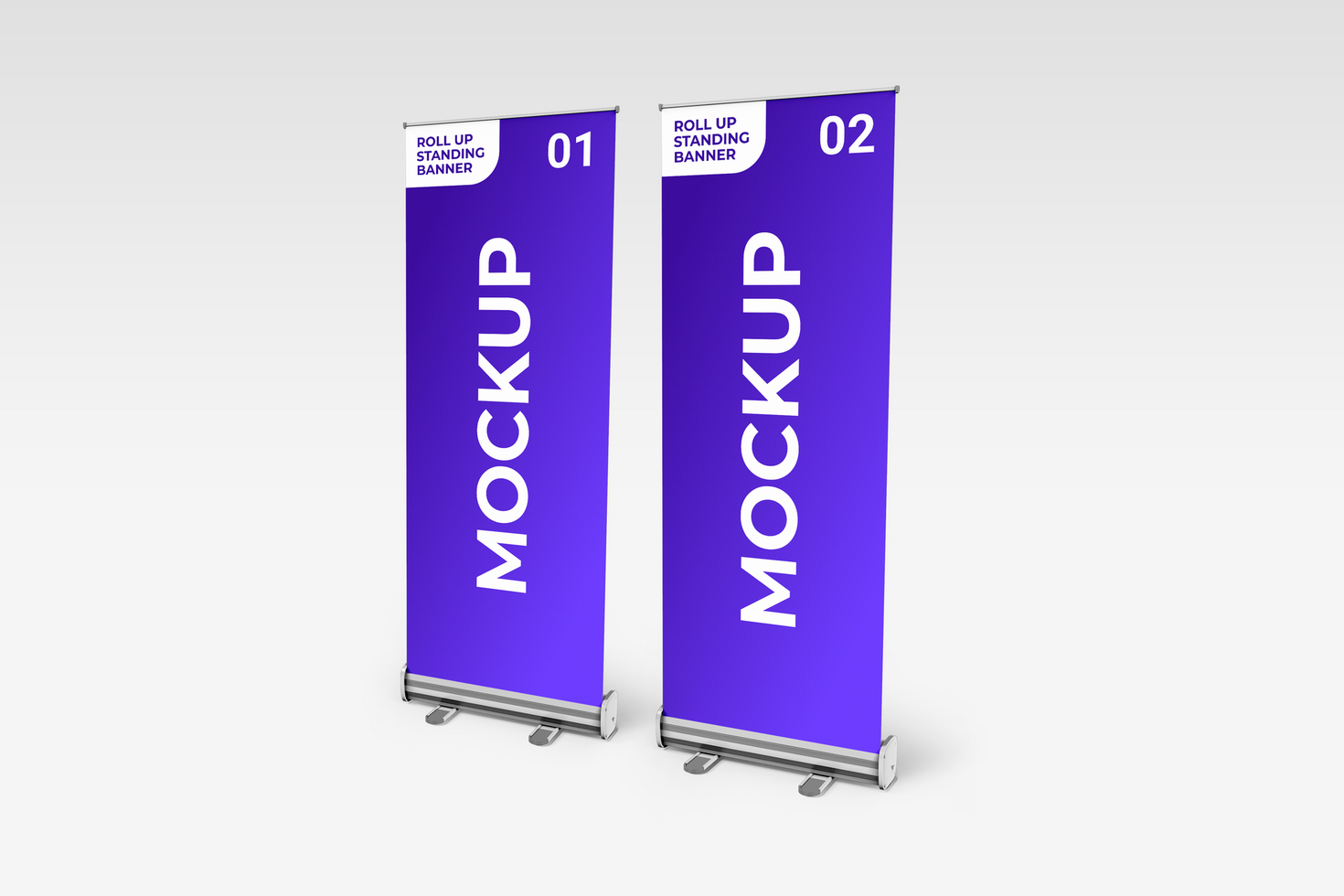 2 STANDING ROLL UP BANNER TILT LEFT MOCKUP psd
