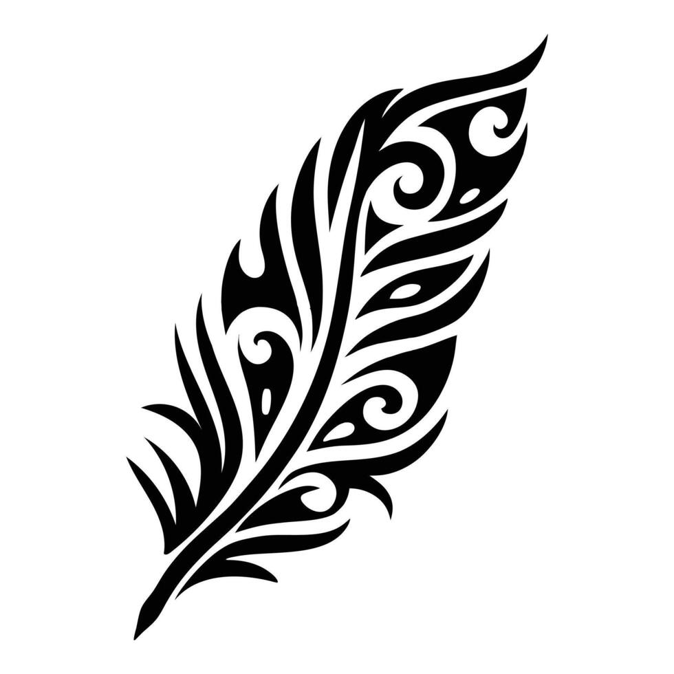 Tribal Feather Art Monochrome Stylized Illustration. vector