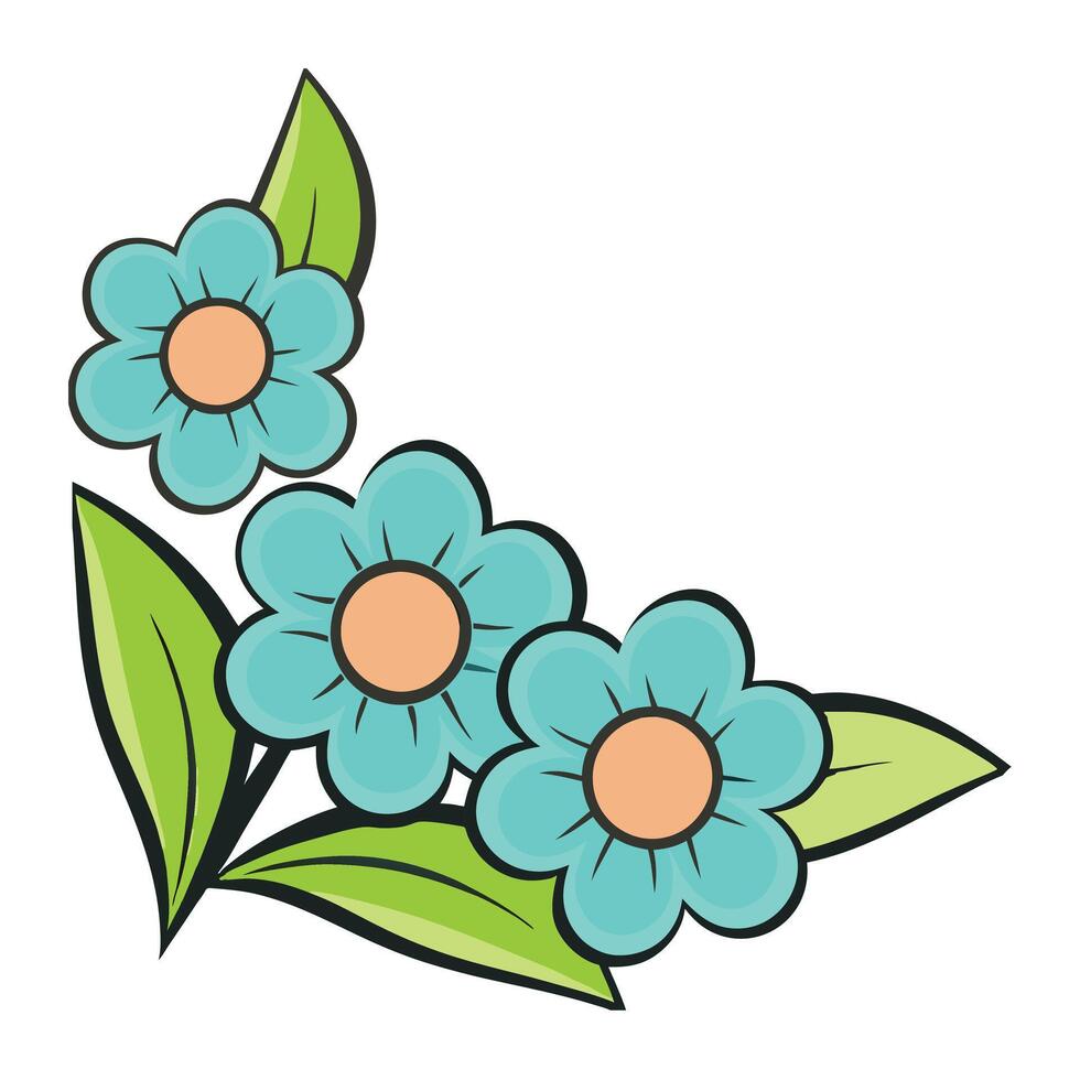Playful Floral Art Turquoise Petals and Peach Centers. vector