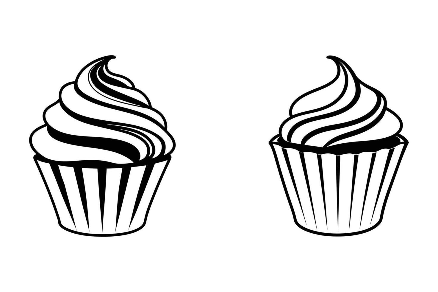 Elegant Cupcake Illustration in Black and White. vector