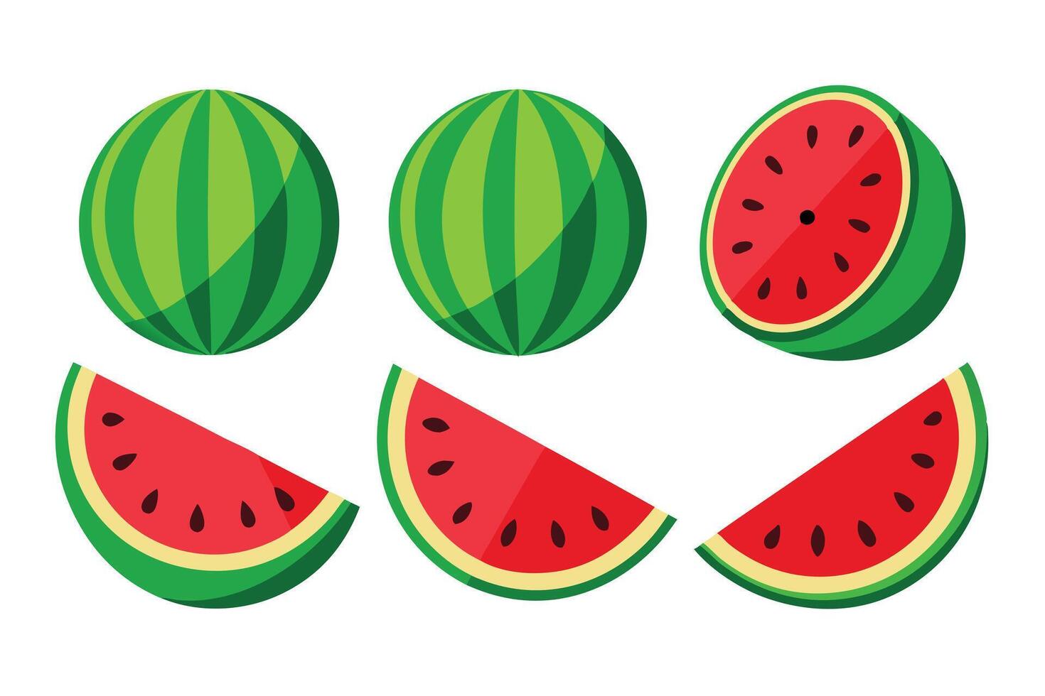 Flat Lay Illustration of Watermelon Whole and Slices vector