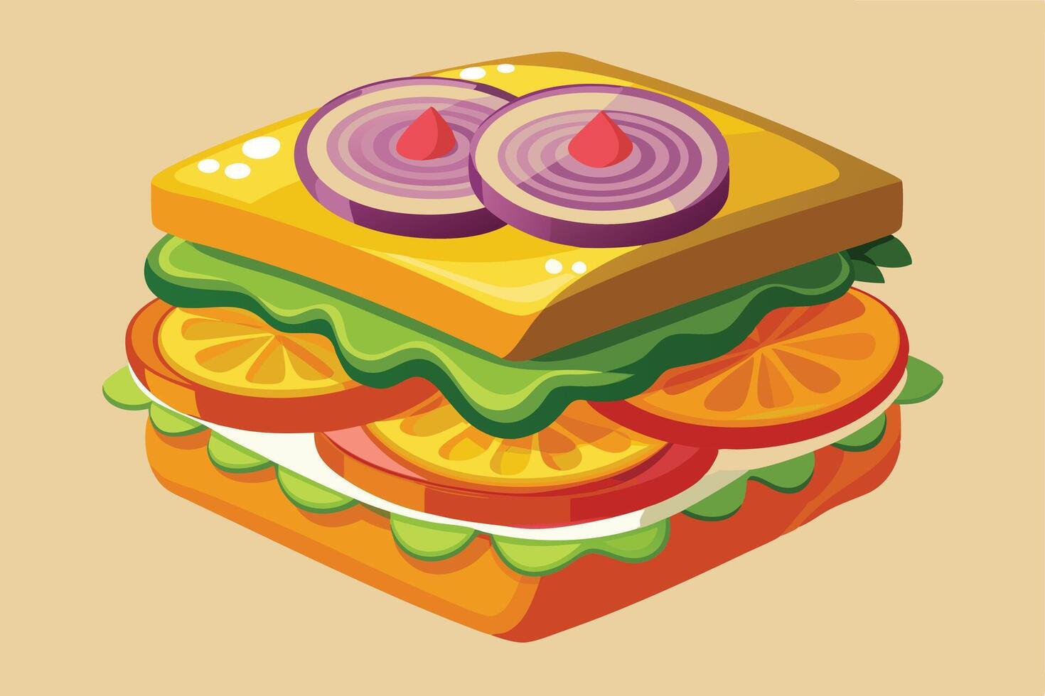 Colorful Cartoon Sandwich with Vegetables and Fruit vector