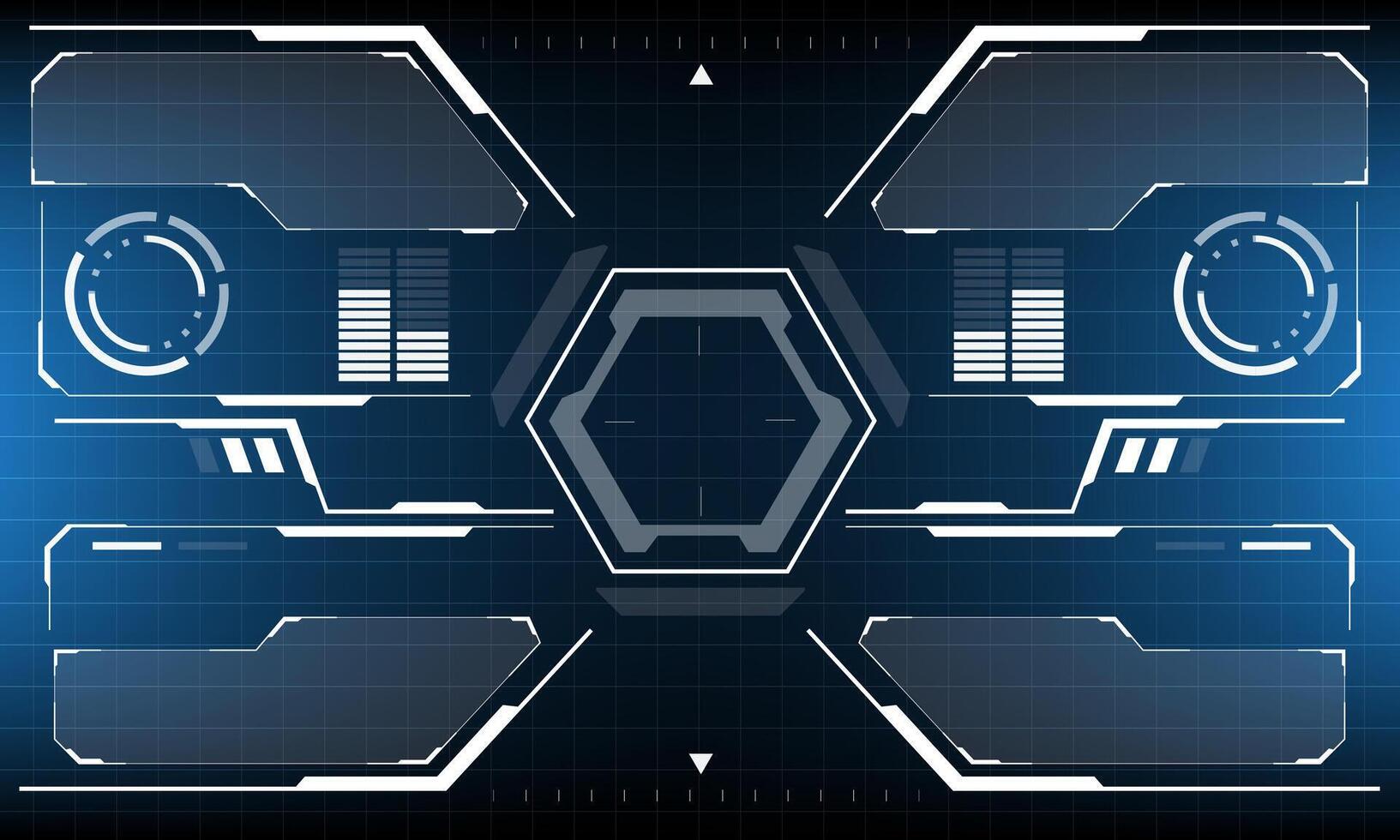 HUD sci-fi interface screen view white circular geometric virtual futuristic technology creative display on blue vector