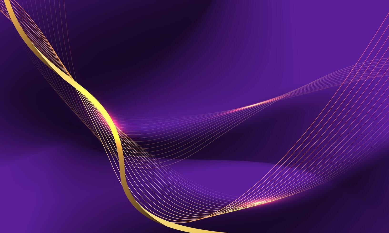 Abstract gold light luxury wave curve with blank space for text place on purple design modern creative background vector