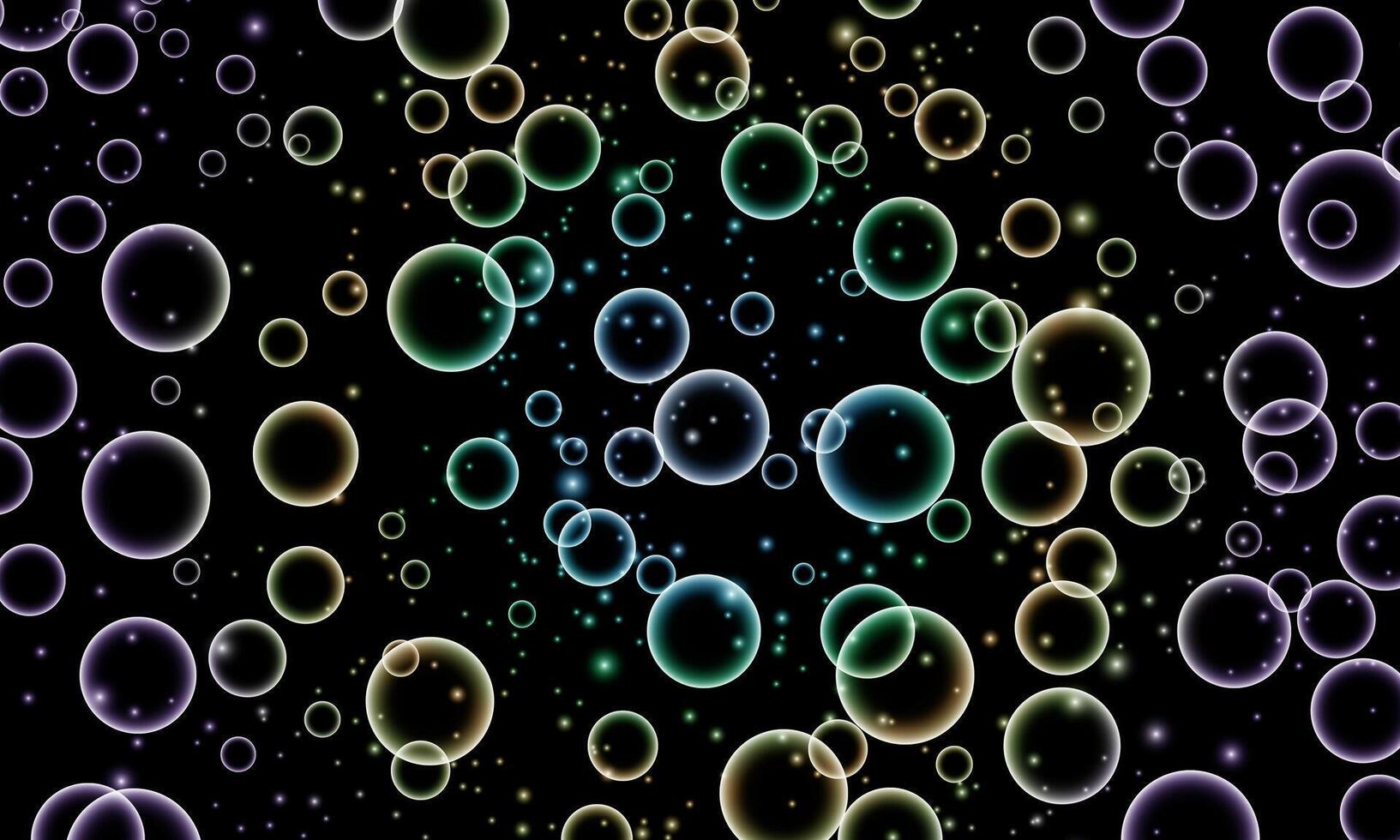 bright colorful soap circle bubbles. soft shiny bubbles black background. vector