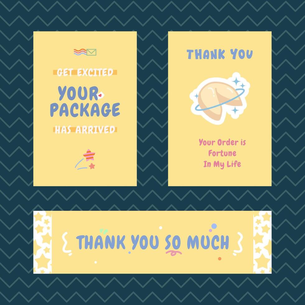 a set of yellow thank you card for package insert card vector
