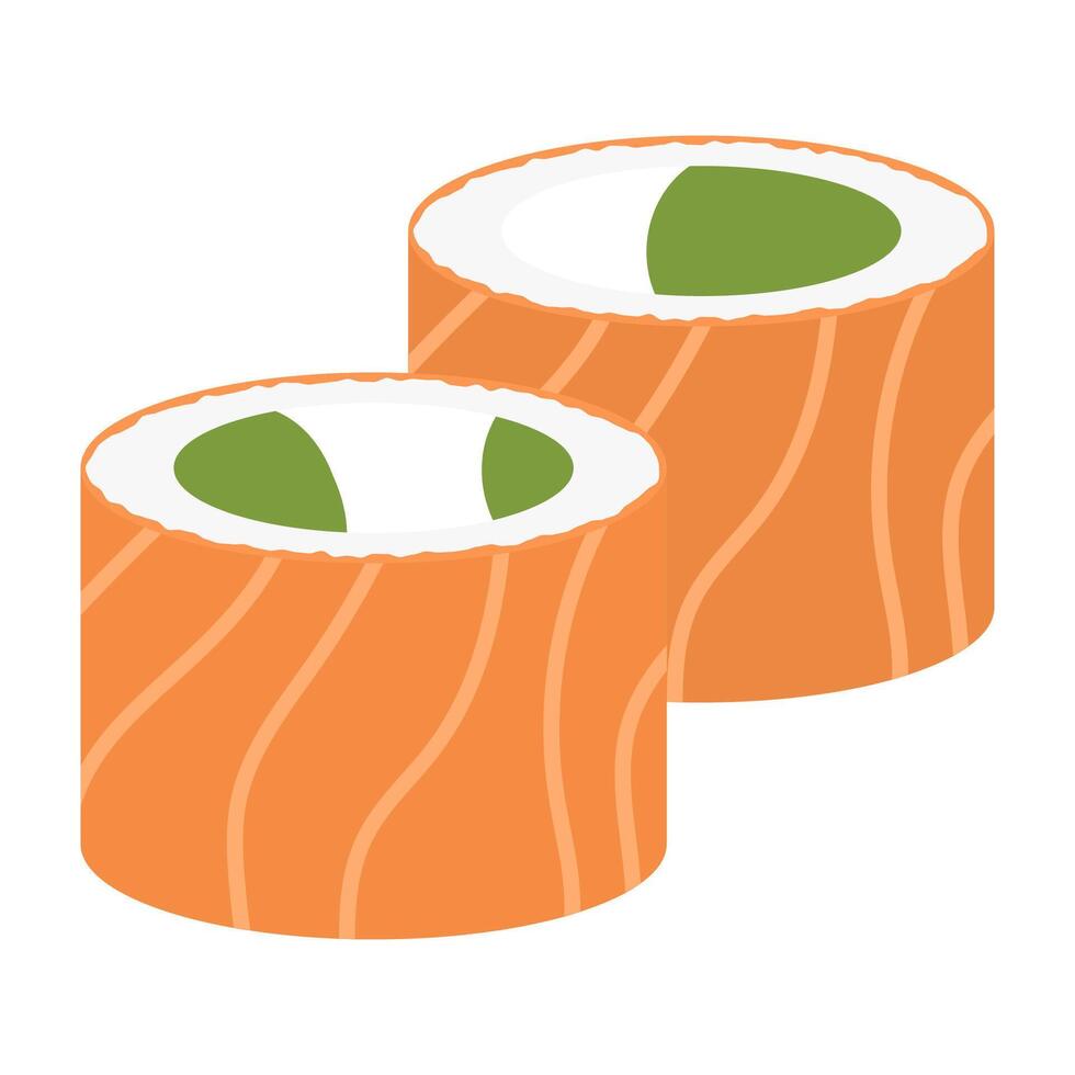 Sushi rolls wrapped in salmon with green filling vector