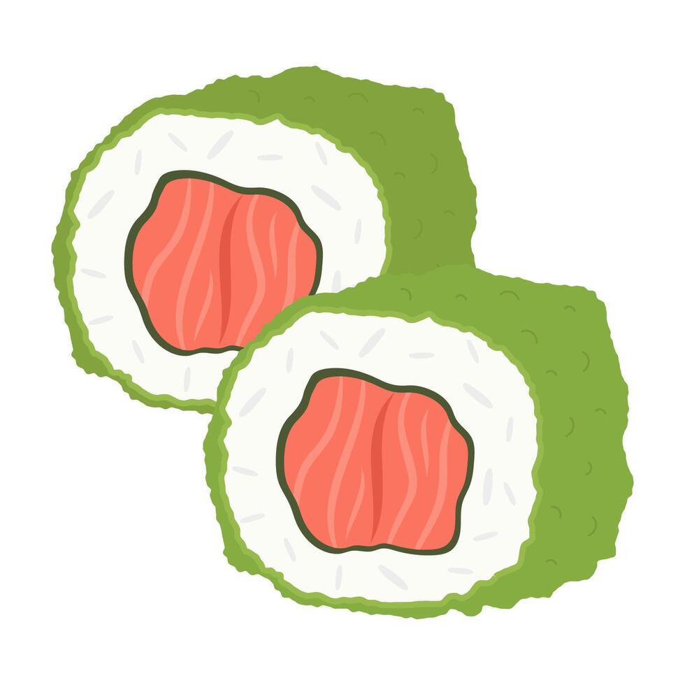 Green-coated sushi with salmon filling vector