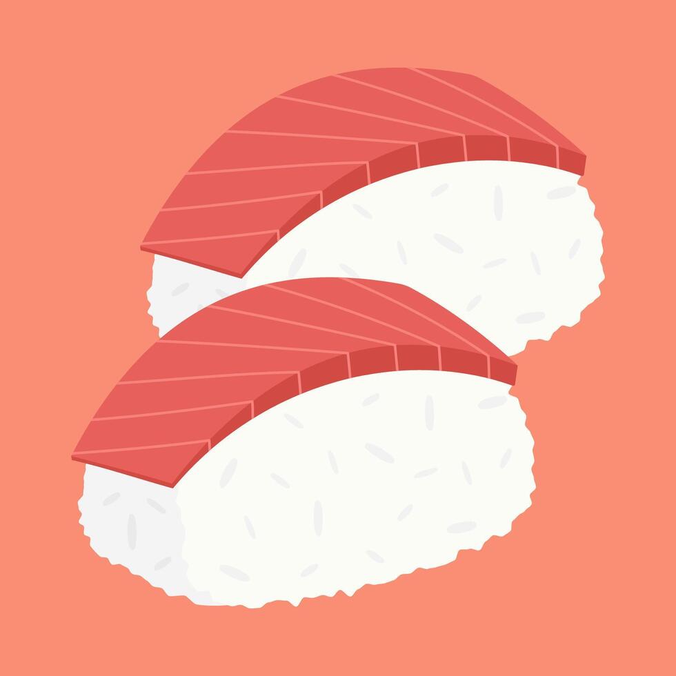 Sushi with white rice and raw red fish topping vector