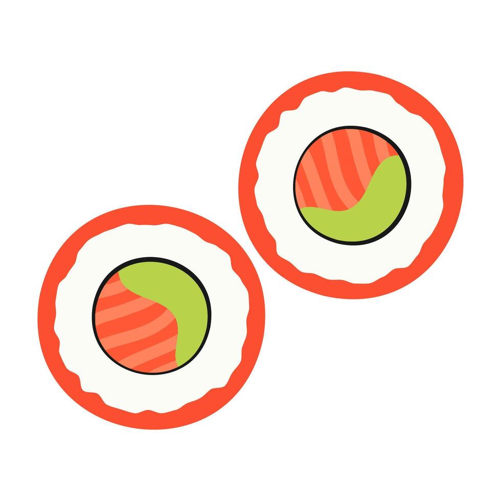Circular sushi rolls with orange border and green fillings vector