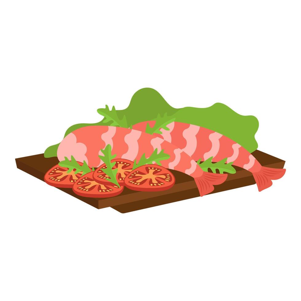 Grilled Prawns with Vegetables vector