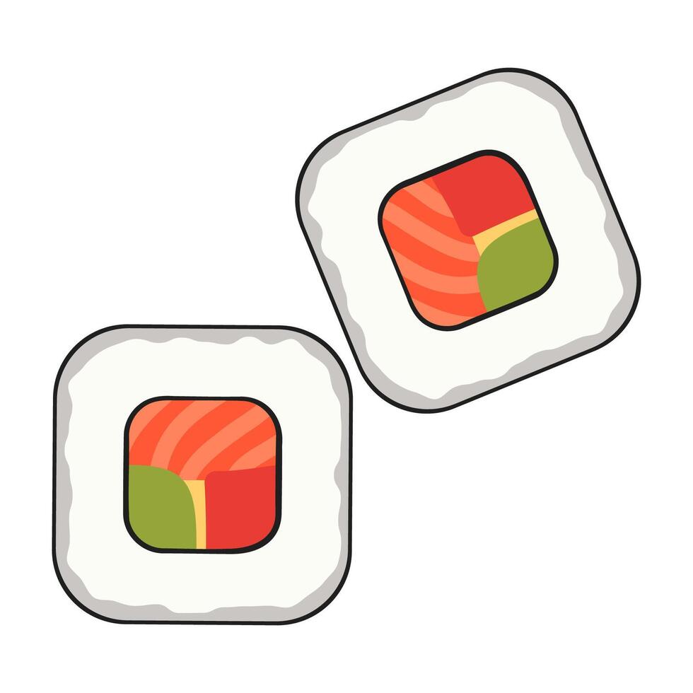 Sushi rolls with colorful fillings and a white base vector