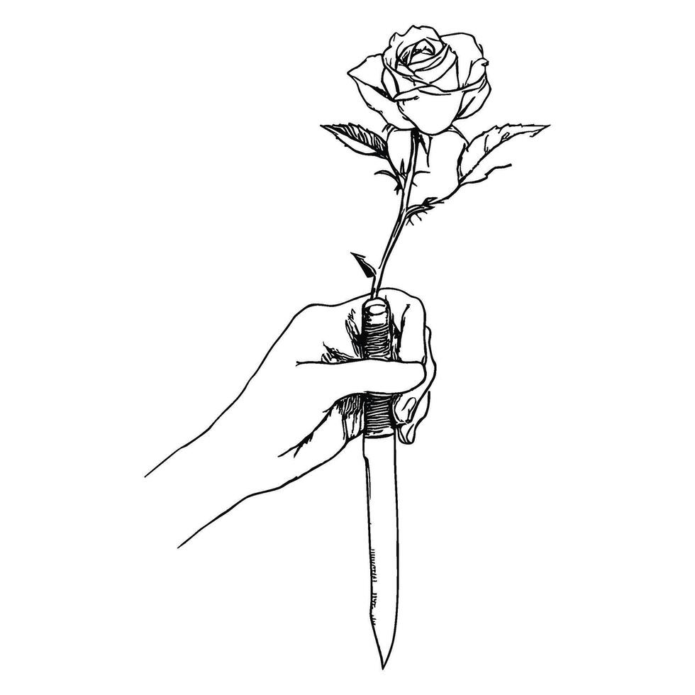 Hand Holding a Rose - Gentle Gesture in Line Art vector
