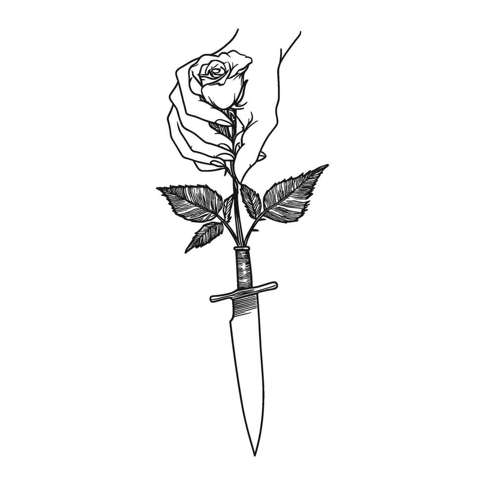 Hand Holding a Rose - Symbolic Gesture of Affection in Outline Art vector