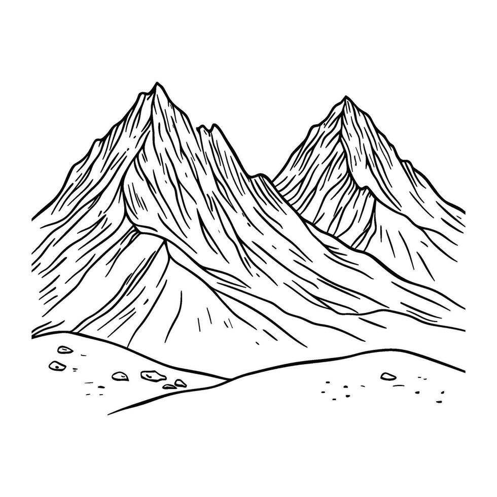 Mountain Landscape - Bold Peaks in Simple Line Art vector