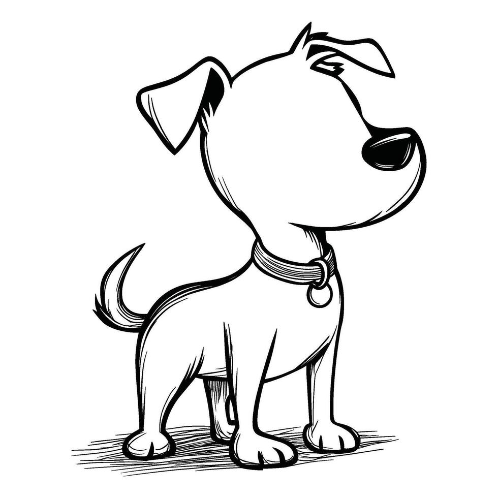 Happy Cartoon Puppy Looking Up - Playful Line Art vector