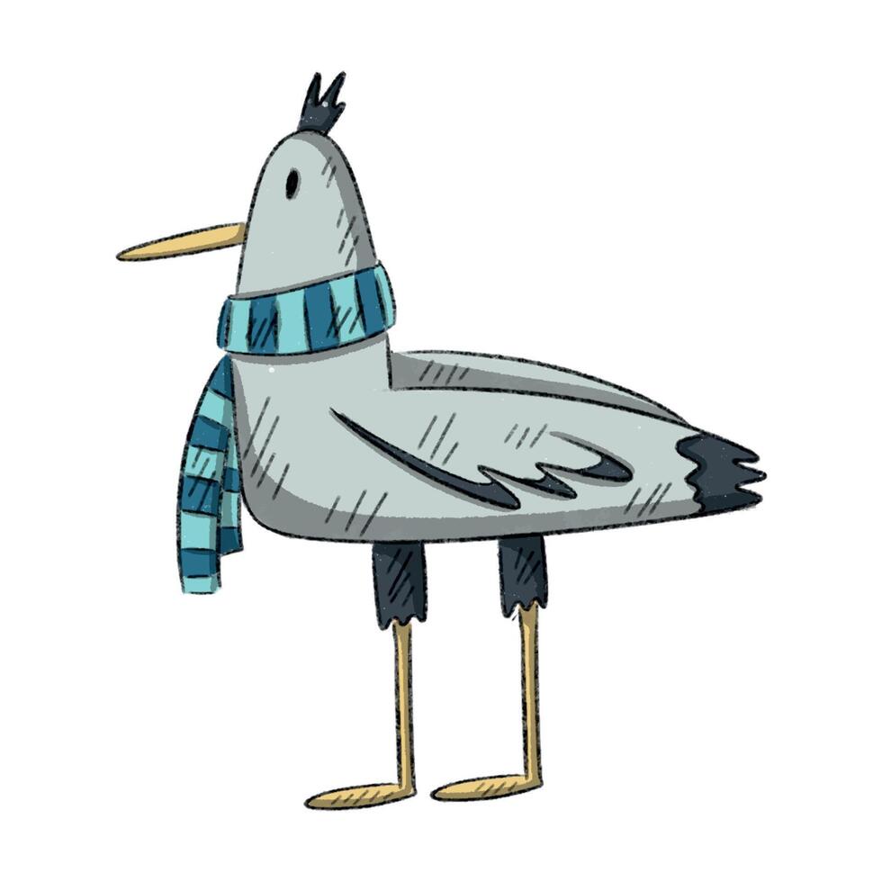 hand drawn colorful gull character. under the sea collection element. bright pastel colors vector