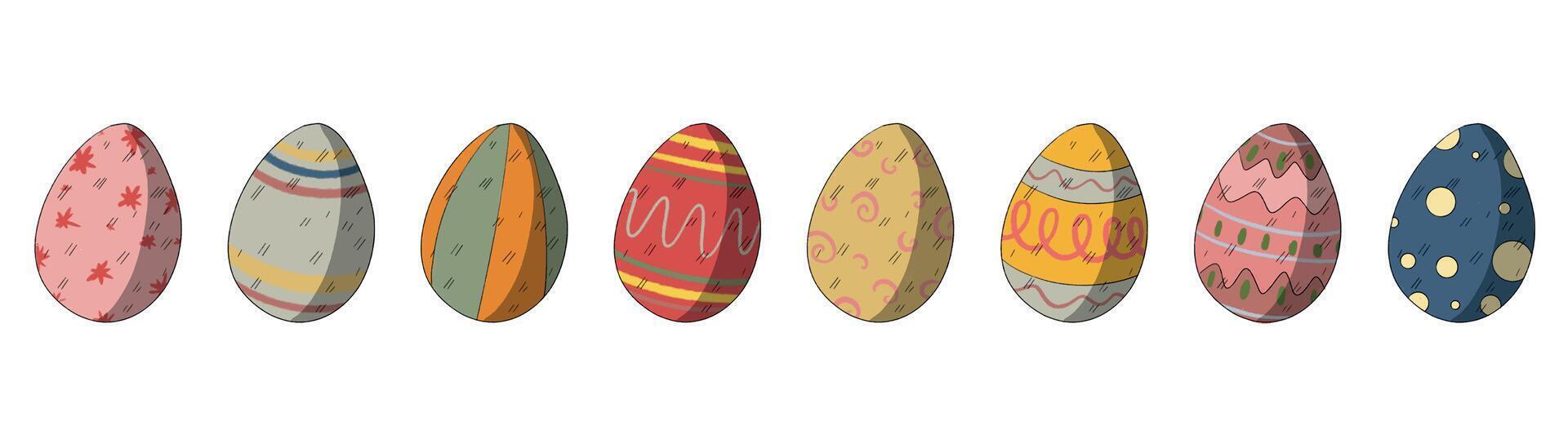 Easter eggs collection. isolated elements on white background. colorful hand drawn easter eggs. greeting card or clipart decor elements vector