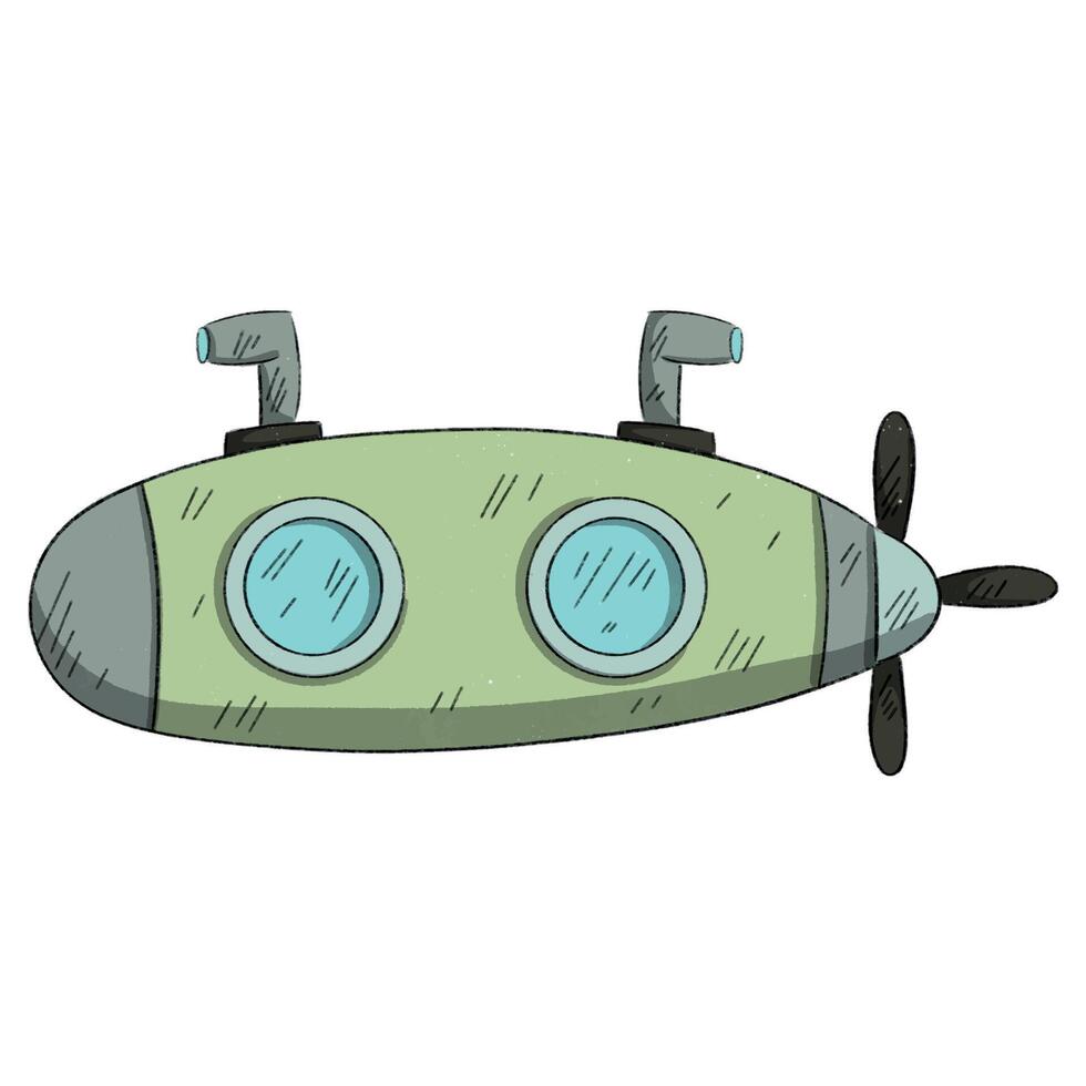 hand drawn colorful submarine. under the sea collection element vector