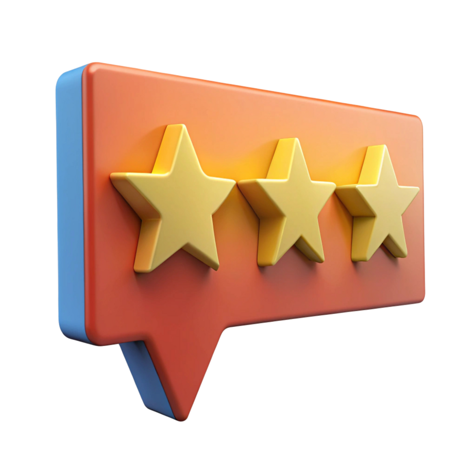 3D Render of Three Gold Stars in Speech Bubble png
