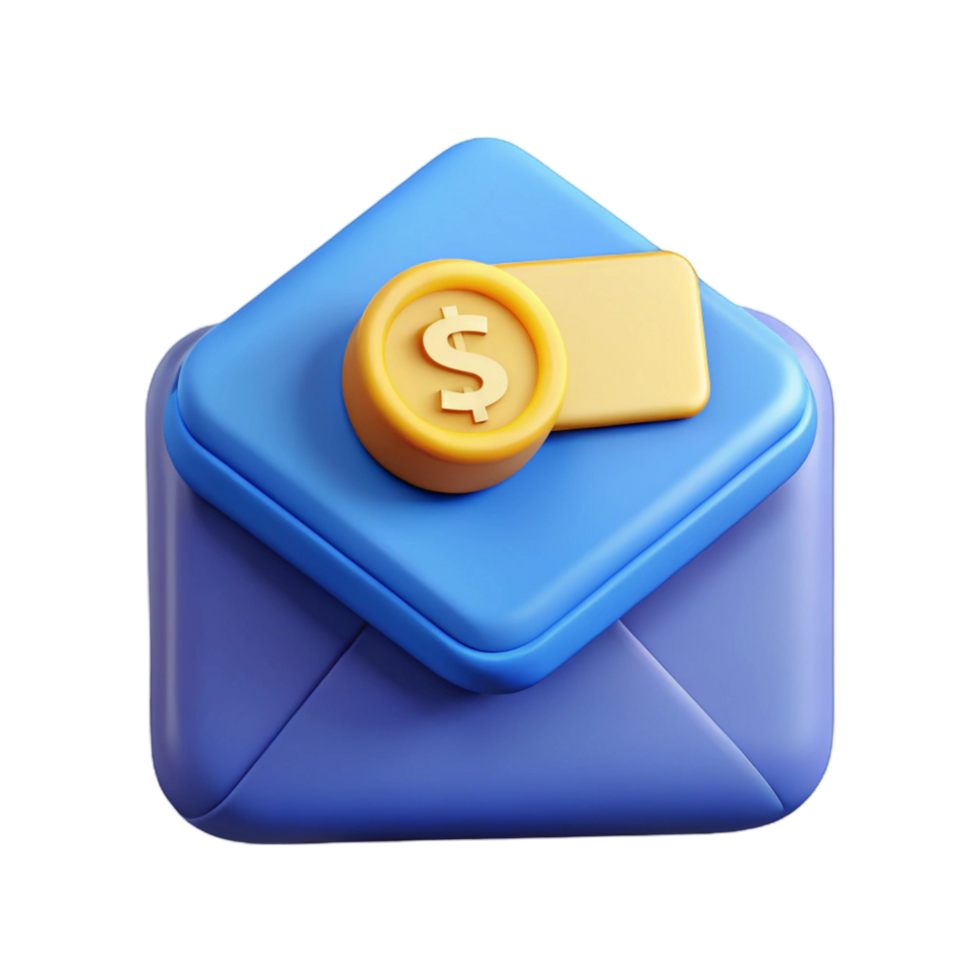 3D Render of a Blue Envelope with a Gold Dollar sign png