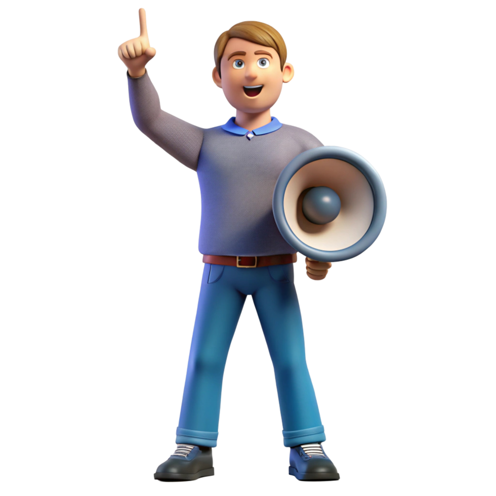 3D Cartoon Man Announcing with Megaphone png