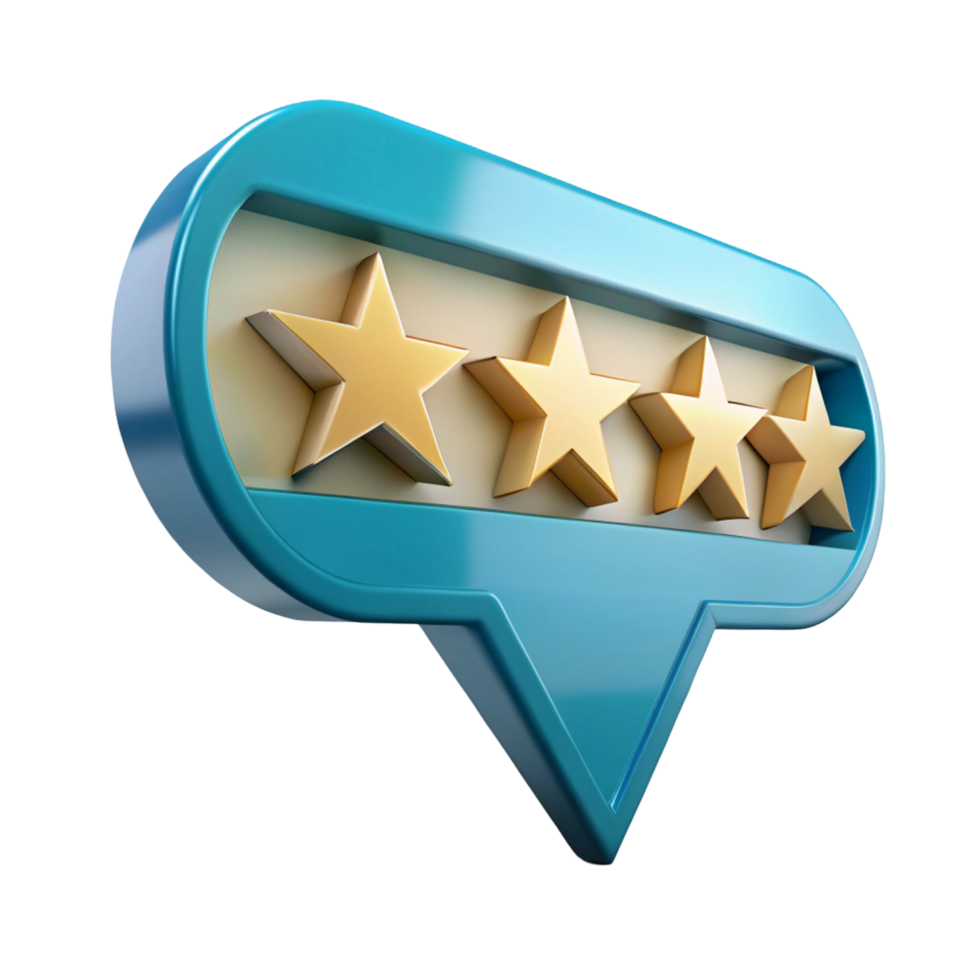 Four Star Rating in Teal Speech Bubble - 3D Render png