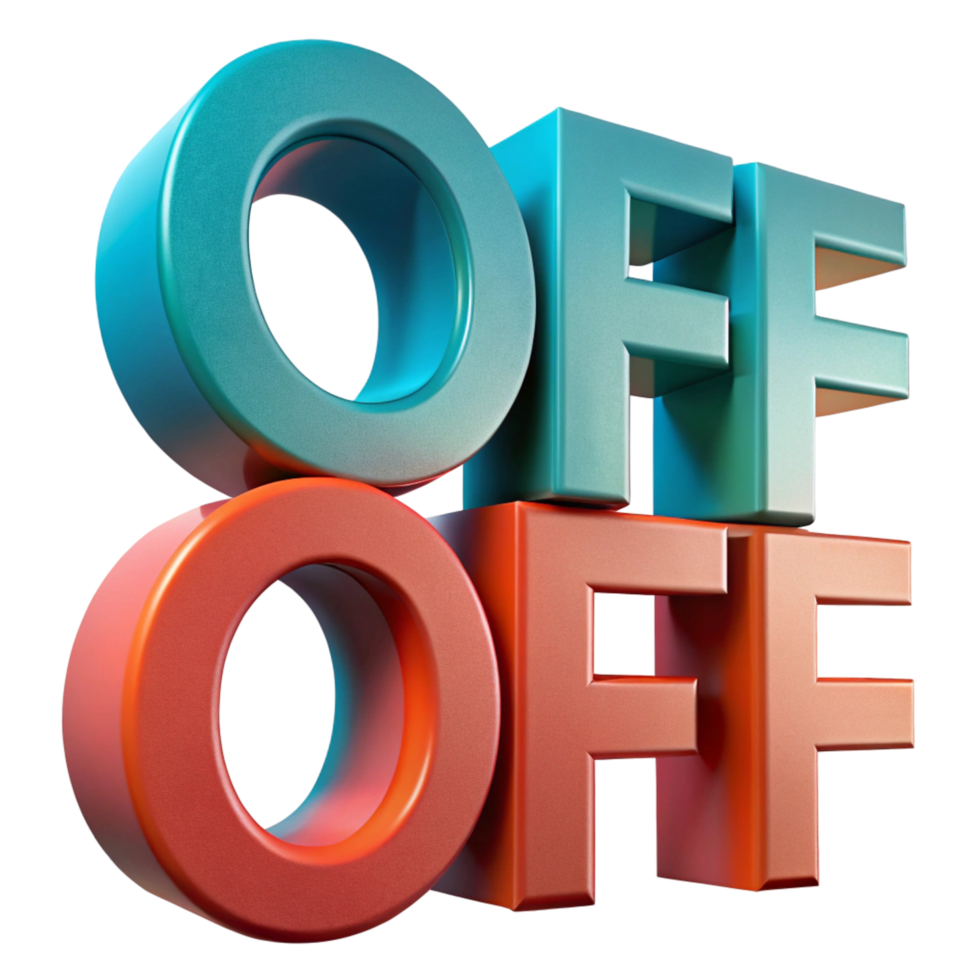 3D Render of Stacked OFF Words in Teal and Orange png