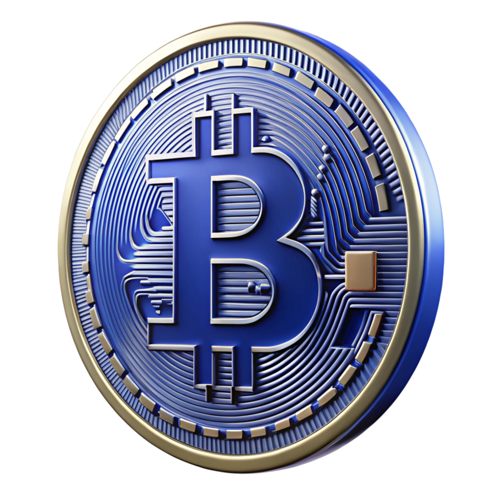 3D Render of a Blue Bitcoin Cryptocurrency Coin png