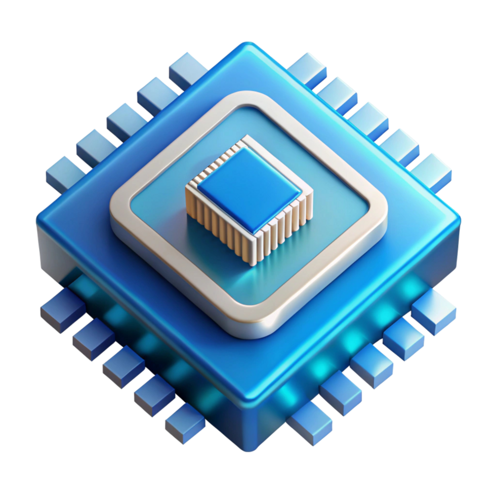 3D Render of a Blue Microchip with Silver Frame png