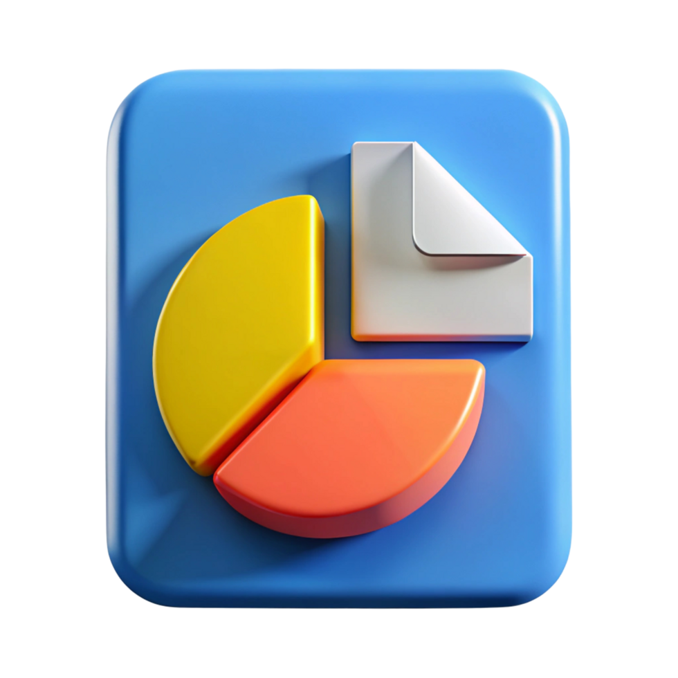 3D Render of Pie Chart Icon with Document on Blue png