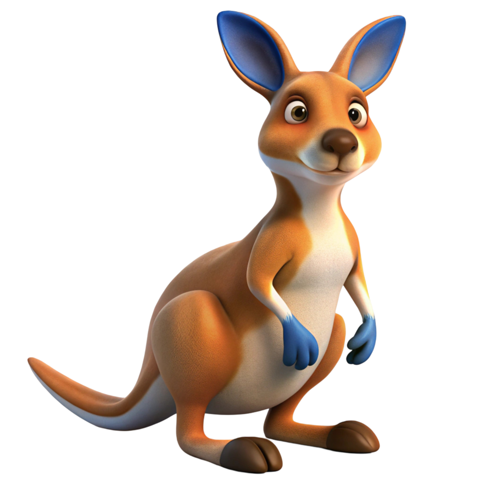 Adorable Cartoon Kangaroo with Blue Paws - 3D png