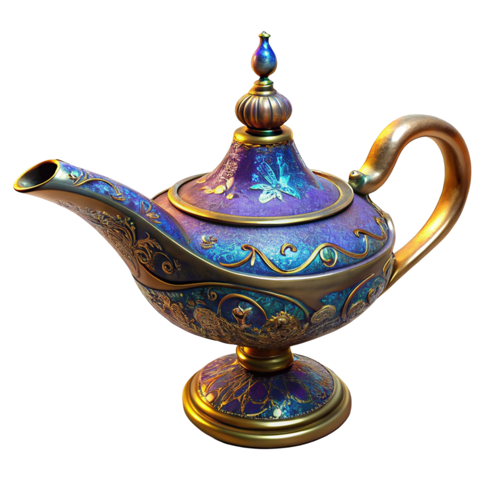 Ornate Arabian Nights Genie Lamp, 3D Render png