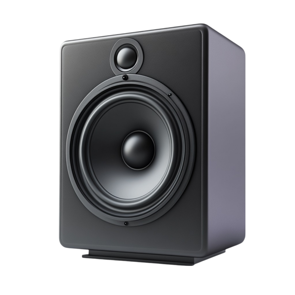 Hyperrealistic Black Studio Monitor Speaker with Detailed Cone and Surround png