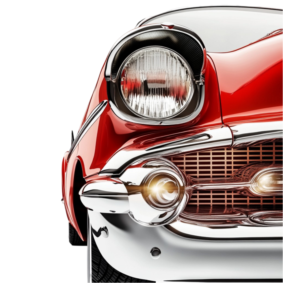 Hyperrealistic Close-Up of Vintage Red Classic Car Front png
