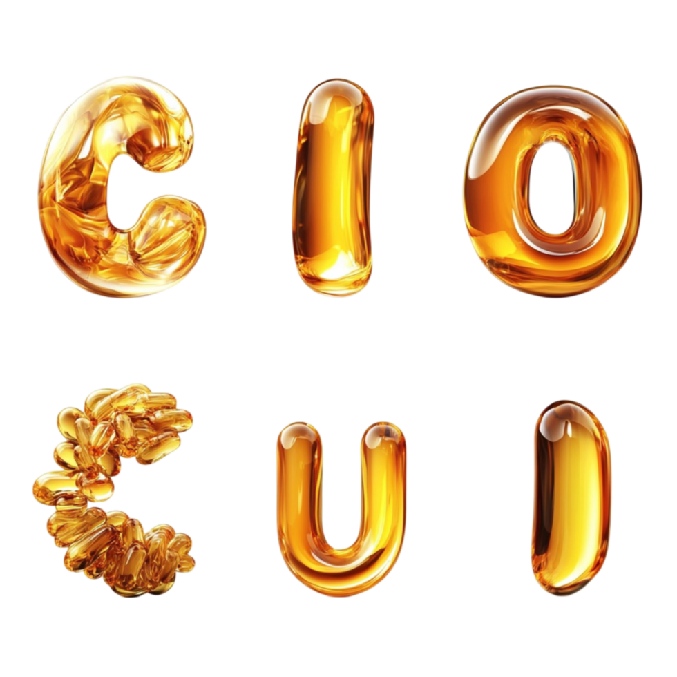 Golden Glass-Like Letters with Reflective Surface png