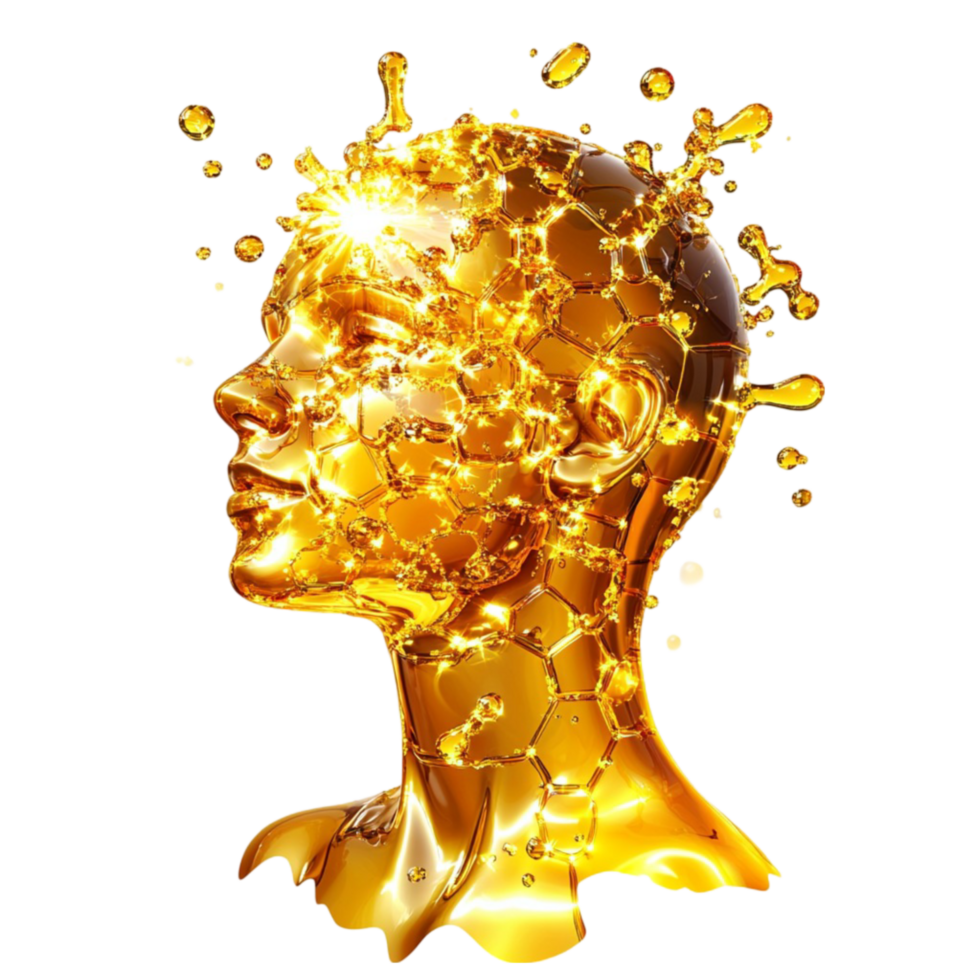 Abstract Golden Liquid Head with Geometric Patterns png