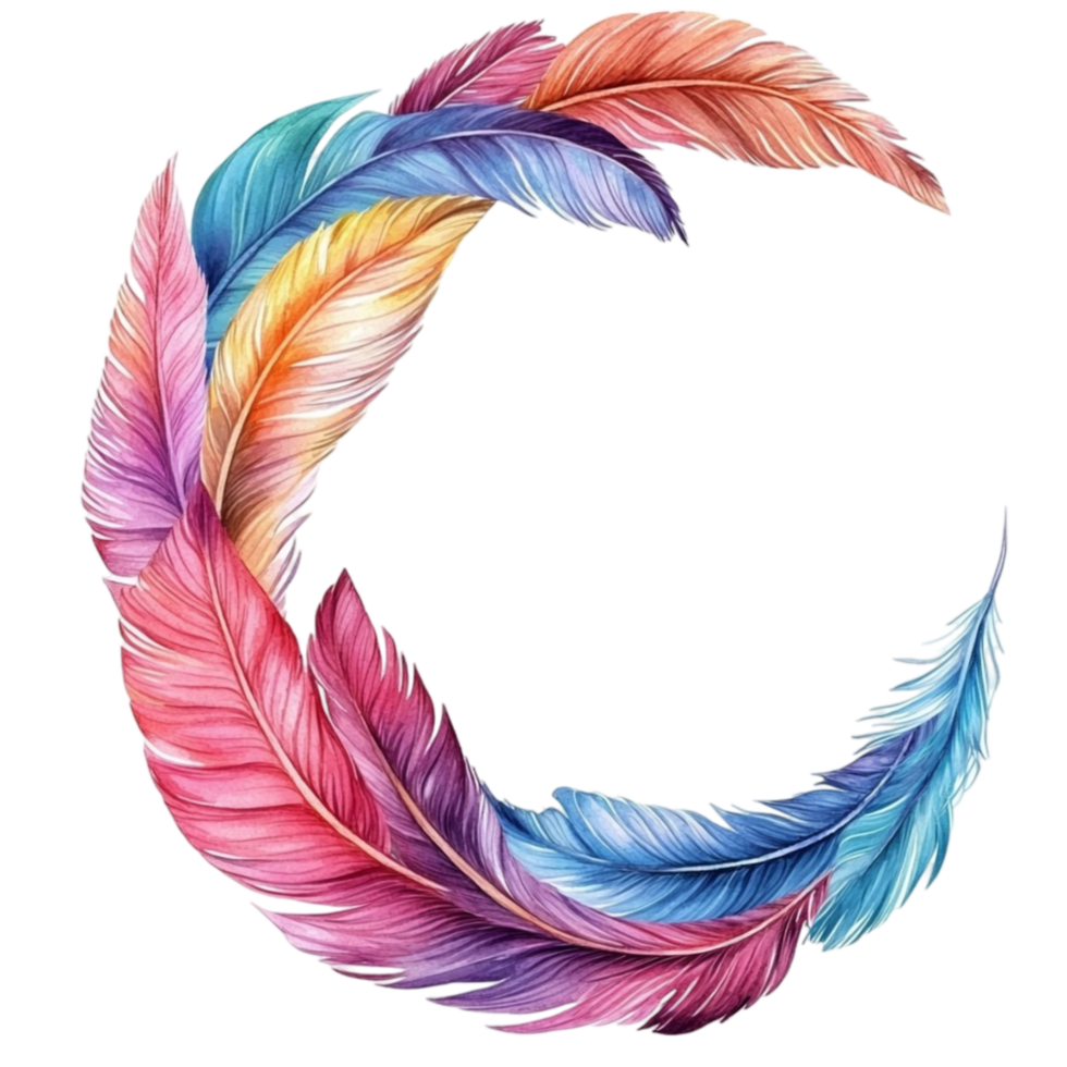 Colorful Crescent Moon Made of Feathers png